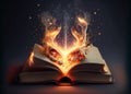 An open magic book full of fire magic. Created with Generative AI Royalty Free Stock Photo