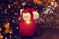 Open magic gift box dark background Royalty Free Stock Photo