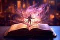 Open magical book that contains fantastic stories, Reading books and literature allows you to plunge into world of
