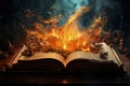 Open magical book that contains fantastic stories, Reading books and literature allows you to plunge into world of