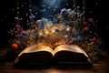 Open magical book that contains fantastic stories, Reading books and literature allows you to plunge into world of