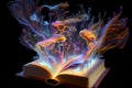 An open magical book with glow coming from it, ai illustration