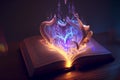 An open magical book with glow coming from it, ai illustration