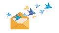 Open Mail with Birds: Digital Messages and Spreading News, vector design Generative AI Royalty Free Stock Photo