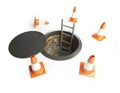 Open manhole with a ladder inside Royalty Free Stock Photo