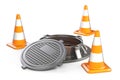 Open manhole and traffic cones Royalty Free Stock Photo