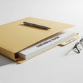 Open manila folder with confidential report and pen on a white desk document Royalty Free Stock Photo