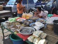 Open market stalls selling fresh food ingredients in Indonesia