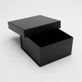 Open Black Cardboard Box with Lid Slightly Ajar on a White Surface container packaging Royalty Free Stock Photo