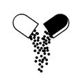 Open medical capsule icon with falling small balls of drug medical. Pharmacy and drugs symbols. Icons of pill. Medical Royalty Free Stock Photo