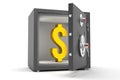 Open Metal Safe Vault with Golden Dollar Symbol inside, 3D Illustration Royalty Free Stock Photo