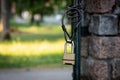 Open metal territory gate. Padlock with chain Royalty Free Stock Photo
