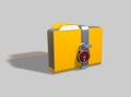 Open metal yellow folder with padlock and key