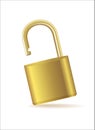 Open metallic gold padlock icon. Design template in gold, steel padlock for privacy protection, web and mobile Royalty Free Stock Photo