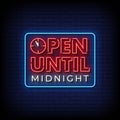 Open Until Midnight Neon Signs Style Text Vector Royalty Free Stock Photo