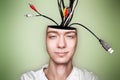 Open minded man, with cables out head Royalty Free Stock Photo