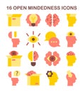 Open-mindedness icons set. The ability to accept new ideas and concepts