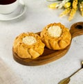Open mini pies with cottage cheese, selective focus Royalty Free Stock Photo