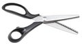 Open modern pinking scissors with black handles Royalty Free Stock Photo