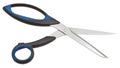Open modern sewing scissors with black handles Royalty Free Stock Photo