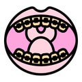 Open mouth braces icon color outline vector