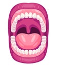 Open mouth jaw front view gums and teeth orthodonthic drawing illustration