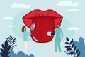 Open mouth with protruding tongue, checkup health tongue doctor. Tongue and disease. Vector illustration,