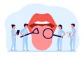 Open mouth with protruding tongue, checkup health tongue doctor. Tongue and disease. Vector illustration