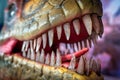 Sharp teeth of a Velociraptor dinosaur