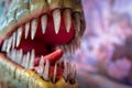 Sharp teeth of a Velociraptor dinosaur
