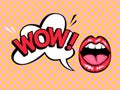 Open mouth with speech bubble saying wow