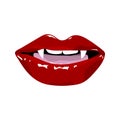 Open mouth, teeth. Vampire lips. Halloween lips print. Hand drawing. Vector illustration.