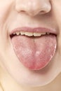 open mouth tongue lips of a young girl close up Royalty Free Stock Photo