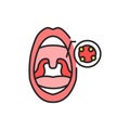 Open mouth with tonsillitis line color icon. Sign for web page, mobile app