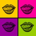 Open mouth woman lips tongue pop art style