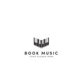 Open music book logo designs with black piano