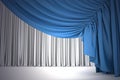 Open navy blue theater curtain with light and shadows Royalty Free Stock Photo