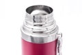 Open neck of a red thermos on a white background Royalty Free Stock Photo