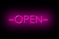 Open. Neon sign isolated on a black background. Trade. Business. Design element. Royalty Free Stock Photo