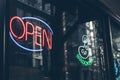 Open neon sign at the liquor store Royalty Free Stock Photo