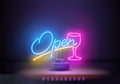 Open neon text vector design template. Light banner design element colorful modern design trend, night bright Royalty Free Stock Photo