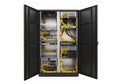 Open network server rack with dense cabling and hardware components Royalty Free Stock Photo