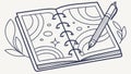 Open notebook with artistic doodles and pen, representing creativity and note-taking, vector design Generative AI Royalty Free Stock Photo