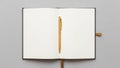 A gold pen is placed horizontally across the middle of the notebook Royalty Free Stock Photo