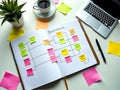 Open Notebook with Colorful Sticky Notes Mind Map Royalty Free Stock Photo
