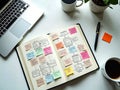 Open Notebook with Colorful Sticky Notes Mind Map Royalty Free Stock Photo