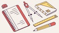 Open notebook with compass, ruler, and pencils, precise drawing, vector design Generative AI Royalty Free Stock Photo