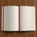 An open notebook features lined pages with red margins on both sides Royalty Free Stock Photo
