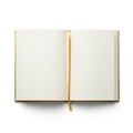 Open notebook with gold edges and bookmark on white background Royalty Free Stock Photo