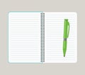 Open notebook with green pen Royalty Free Stock Photo